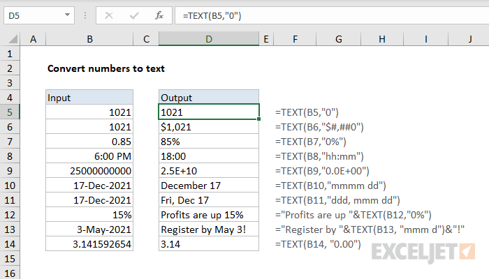 Convert Numbers To Text Excel Formula Exceljet